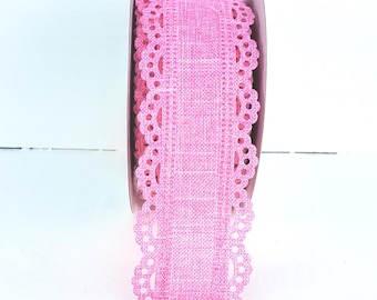 Pink Scalloped Edge Royal Burlap Wired Ribbon 1.5" X 10 Yards, Wreath Supplies, Baby Girl Wreath, Scalloped Ribbon, Wreath Ribbon, Gift