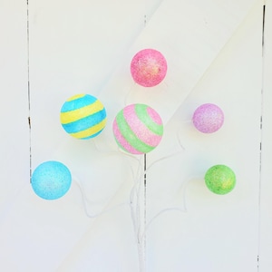 18&quot; Long Glitter Ball Spray Pink/Blue/ Lavender/Yellow/White/Green, Ball Spray for Wreath, Ball Pick, Christmas Spray, Christmas, Easter