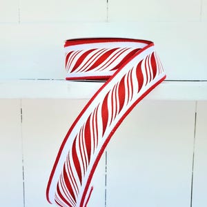 Peppermint Twist White/Red with Glitter Wired Ribbon 1.5" X 10 Yards, Christmas Wired Ribbon, Christmas Wreath Ribbon, Christmas, Red, White