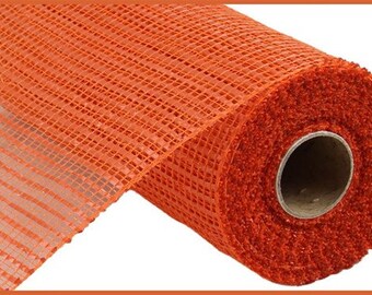 Dark Orange Horizontal Wide Stripe Deco Poly Mesh, Dark Orange
