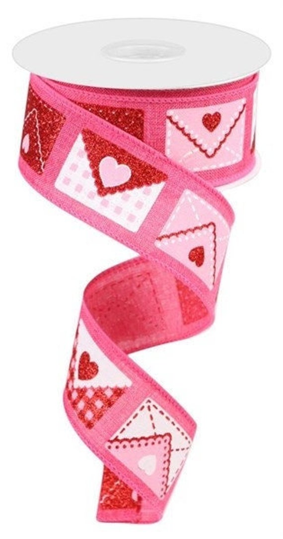 Valentine Love Letters Royal Wired Ribbon, Valentine, Hot  Pink/white/red/pink Valentine Wired Ribbon, 1.5 X 10 Yds Ribbon, Heart  Ribbon 