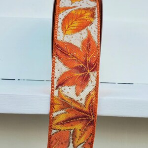 Fall Leaves with Glitter Dots Wired Ribbon Yellow/Orange/Brown/Gold 1.5" X 10 Yards, Fall Ribbon, Autumn Ribbon, Leaves, Fall, Wreath Ribbon image 9