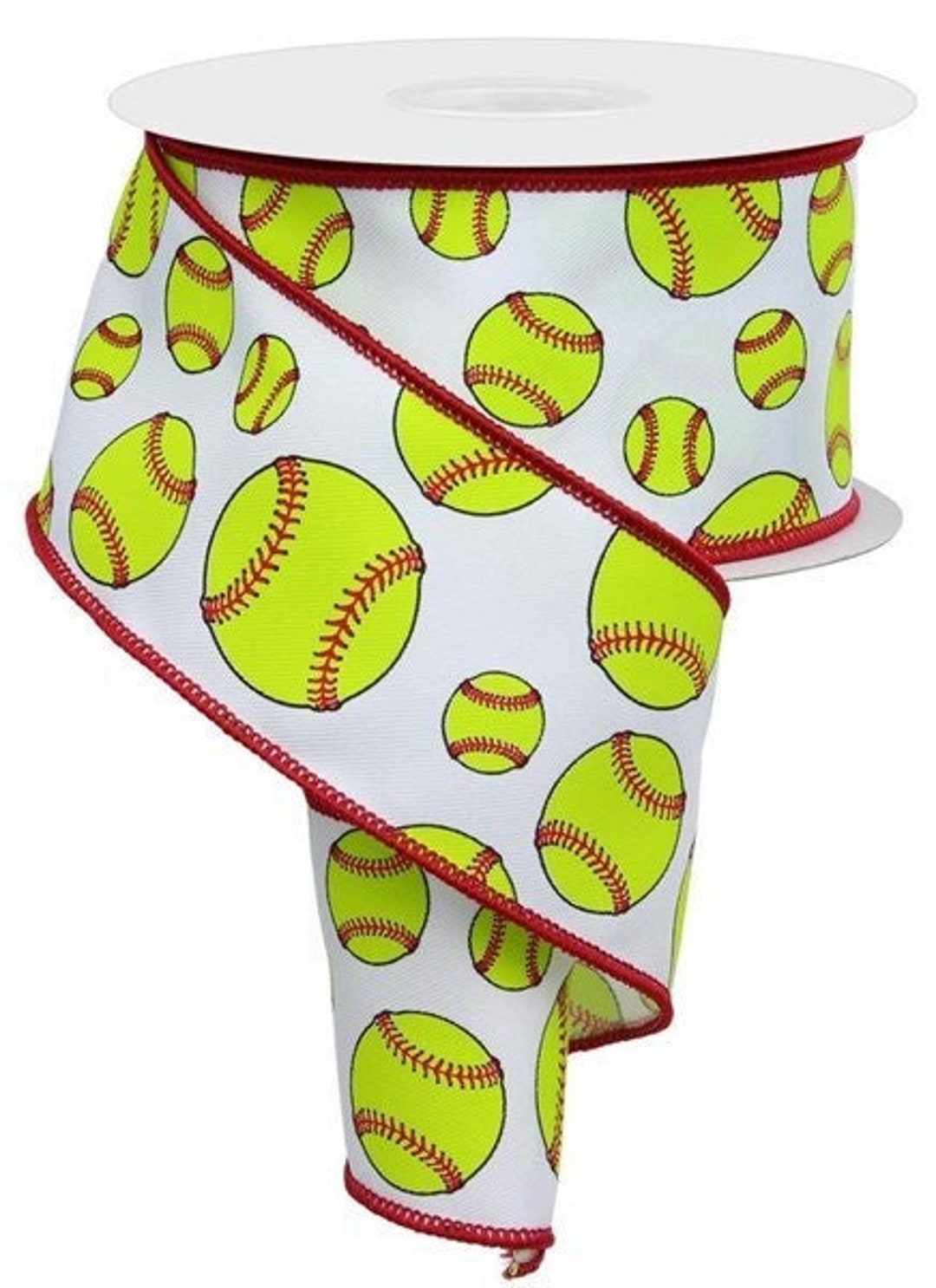 Softball Wired Ribbon White/red/yellow/black 2.5