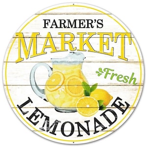 Letrero de limonada de 8 pulgadas, letrero de metal con forma de corona, mercado de agricultores, limonada fresca, letrero de corona, accesorio para corona, letrero de limón, limones, limonada, amarillo