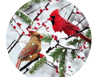 Red Cardinal 12 Inch Metal Sign, Red Cardinal, Christmas Sign For Wreath, Wreath Sign, Cardinal, Sign For Wreath, Red Cardinal Sign, Snow