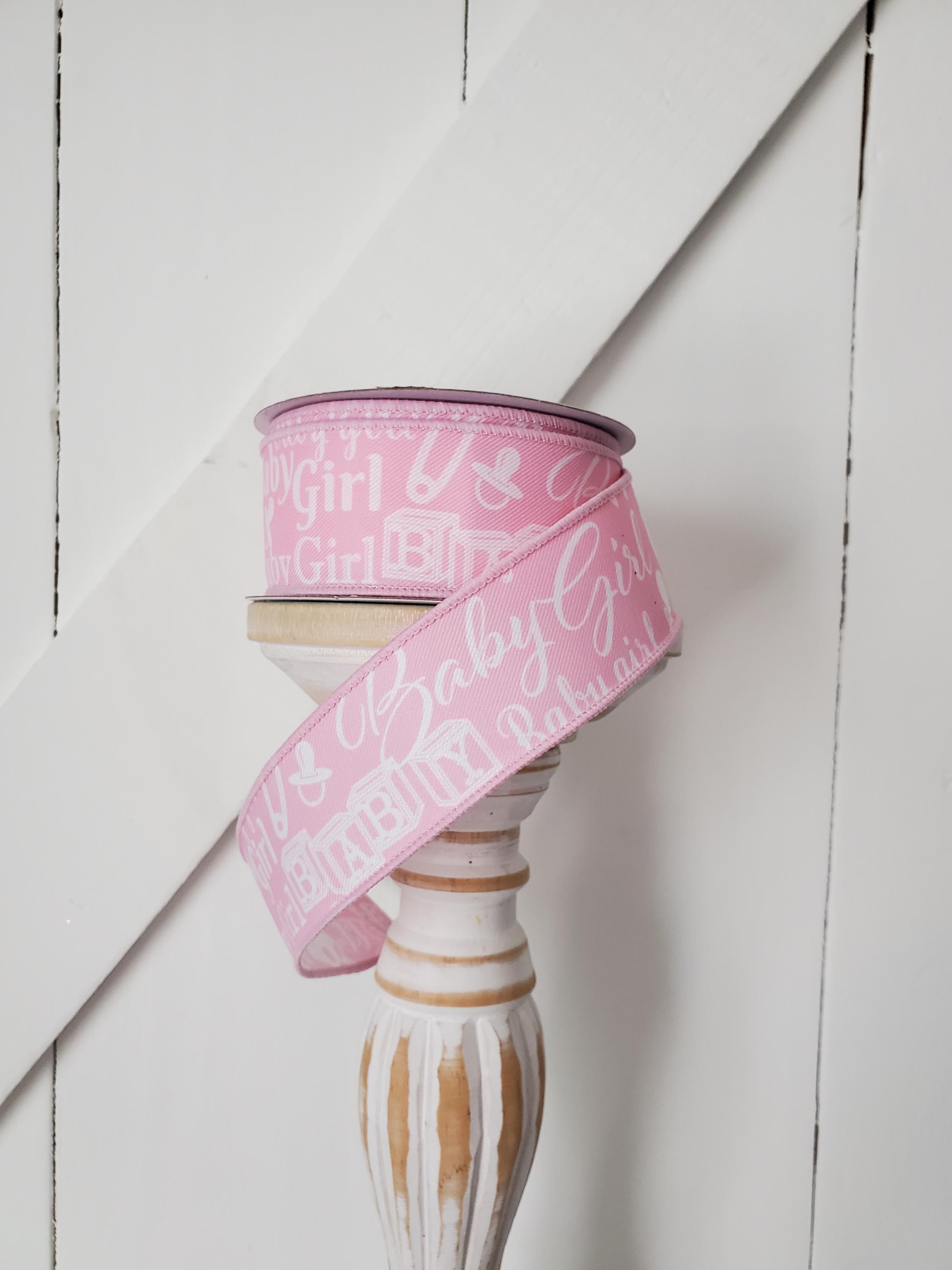 Baby Girl Light Pink/white Wired Ribbon 1.5