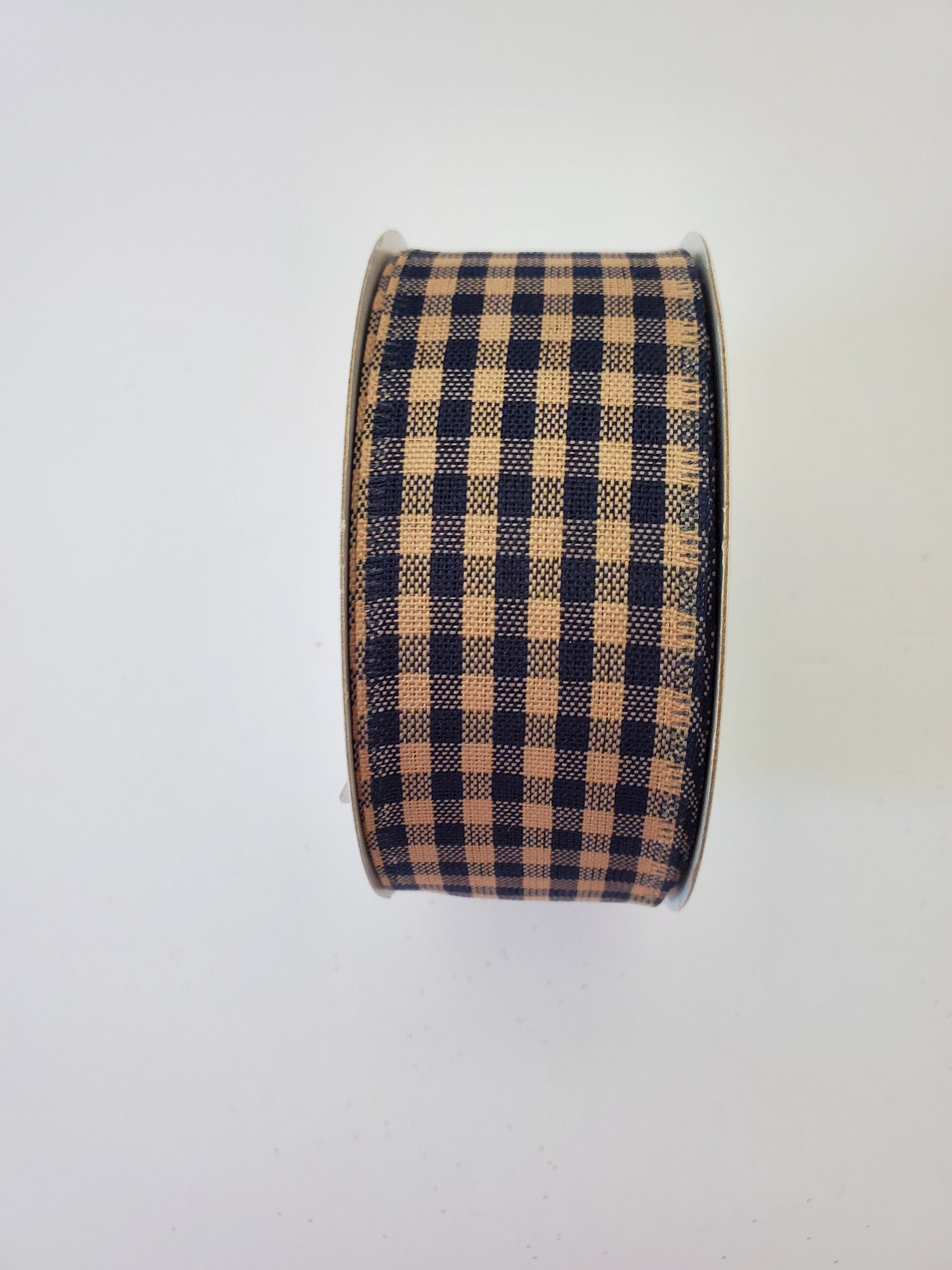 2.5 inch Navy Blue & Tan Big Check Gingham Ribbon - 10 Yards