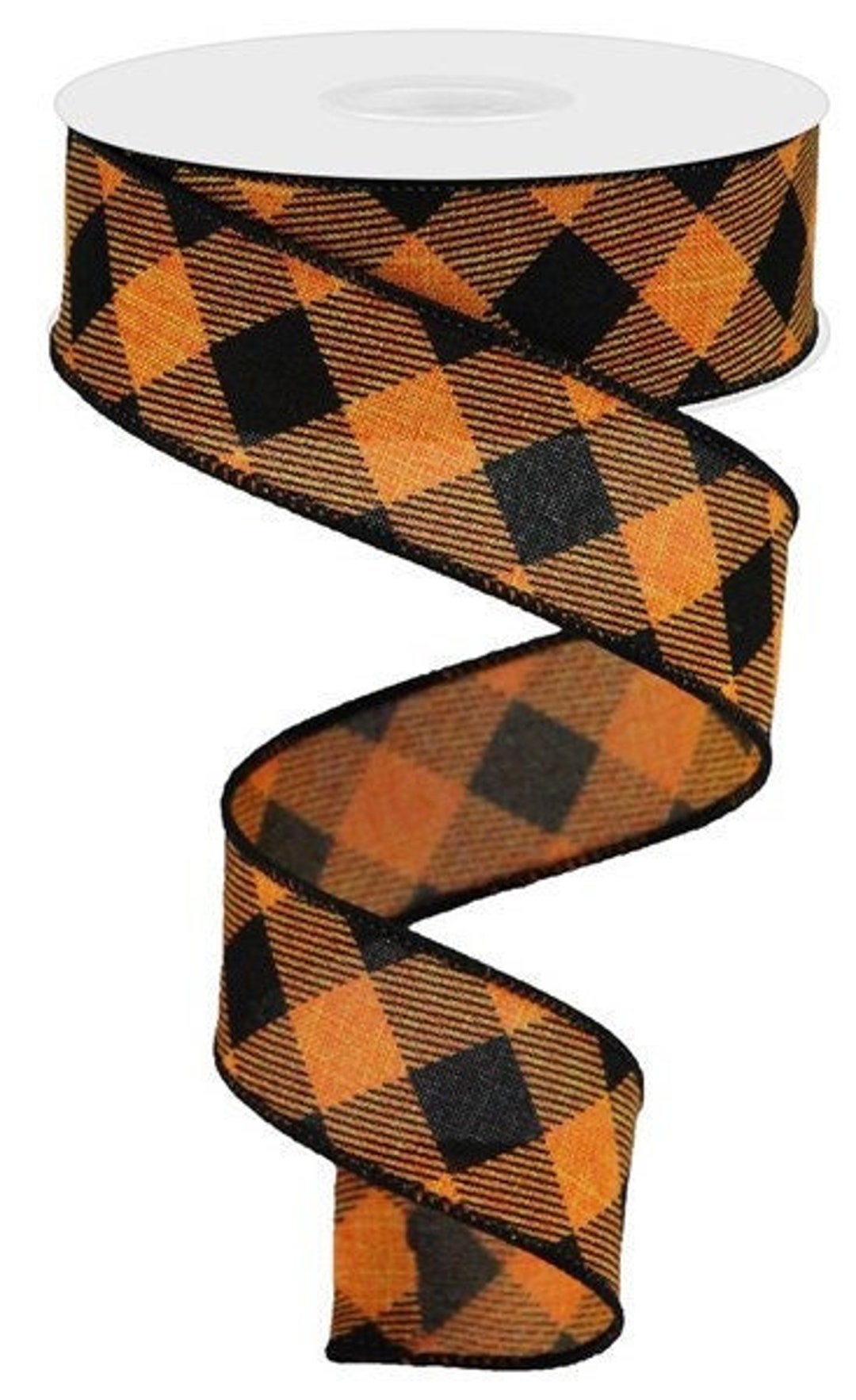 Orange/black Diagonal Check Royal Wired Ribbon 1.5
