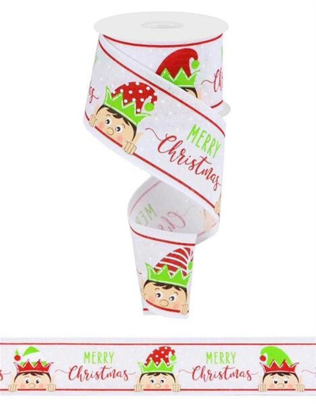 Merry Christmas Elf White Royal Wired Ribbon, Elf Merry Christmas ...