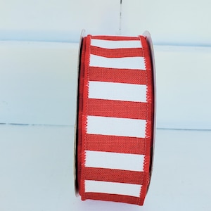Red/White Horizontal Stripe Wired Ribbon 1.5" X 10 Yards, Stripe Wired Ribbon, Wreaths, Christmas Wreath Ribbon Valentine, Red Stripe