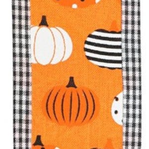 Assorted Pumpkins Orange Black/White Gingham Edge Royal Wired Ribbon 2.5&quot; X 10 Yards, Pumpkin Ribbon, Fall Ribbon, Wreath Supplies, Pumpkins