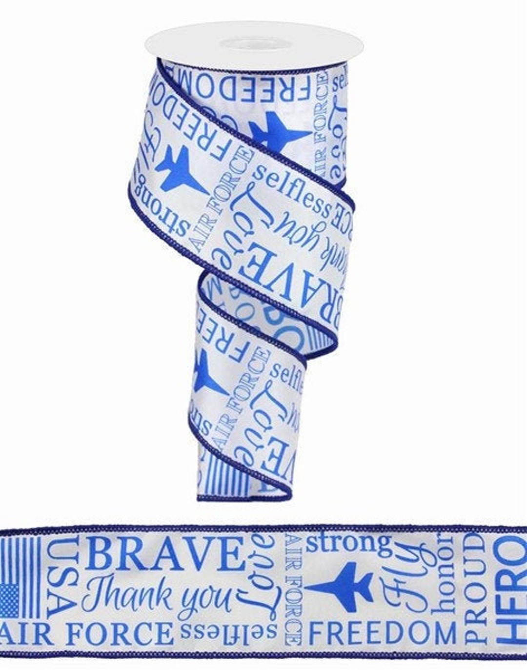 Wired Air Force Ribbon, Blue and White Wired Ribbon, 2.5'' X 10 Yards ...