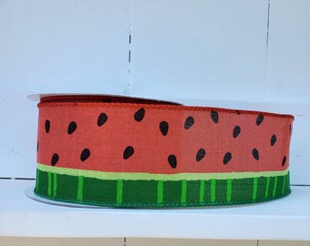 Watermelon Ribbon Wired Edge Bold Watermelon Slice Red/Green Royal Ribbon, 2.5" X 10 Yard Ribbon, Wreath Supplies, Summer, Watermelon, Bow