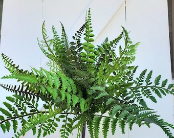 Mixed Fern Bush 17" Long Two Tone Green, Foliage Bush, Greenery for Wreaths, Faux Greenery, Artificial Greenery