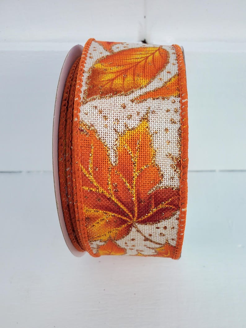 Fall Leaves with Glitter Dots Wired Ribbon Yellow/Orange/Brown/Gold 1.5" X 10 Yards, Fall Ribbon, Autumn Ribbon, Leaves, Fall, Wreath Ribbon image 10