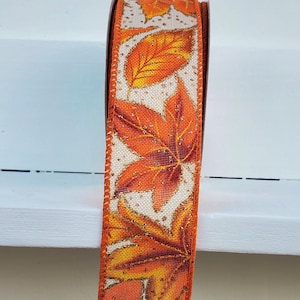 Fall Leaves with Glitter Dots Wired Ribbon Yellow/Orange/Brown/Gold 1.5" X 10 Yards, Fall Ribbon, Autumn Ribbon, Leaves, Fall, Wreath Ribbon image 15
