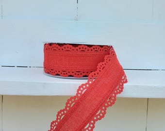 Red Scalloped Edge Royal Burlap Wired Ribbon 1.5" X 10 Yards, Wreath Supplies, Christmas Ribbon, Scalloped Ribbon, Wreath Ribbon, Valentine