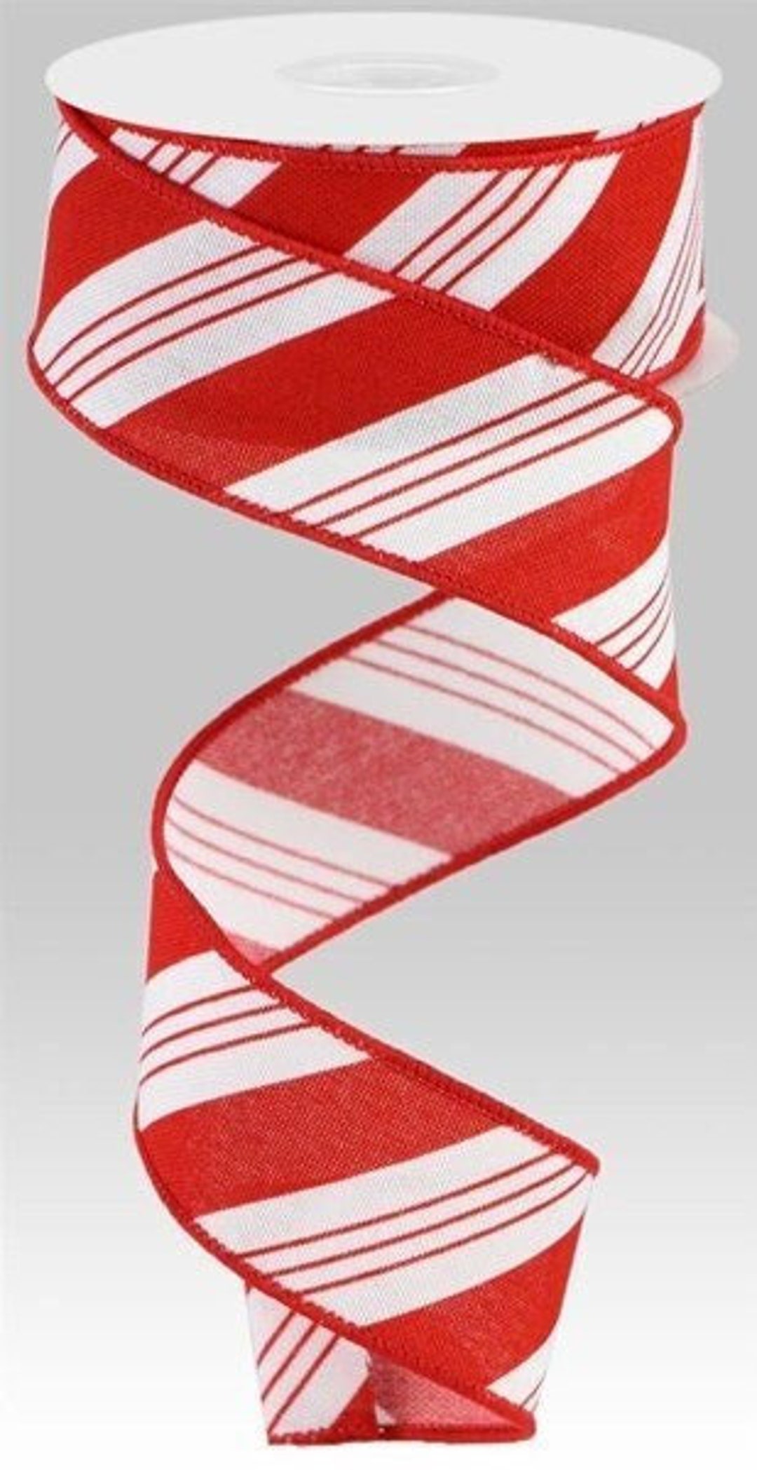 Diagonal Stripe Red/white Faux Royal Wired Ribbon, 1.5 X 10 Yard Ribbon ...