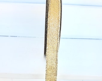 5/8" Champagne Gold Metallic Glitter Wired Ribbon X 10 Yards, Wreath Ribbon, Wreath Supplies, Gold Ribbon, Christmas, Gold, 50th Anniversary