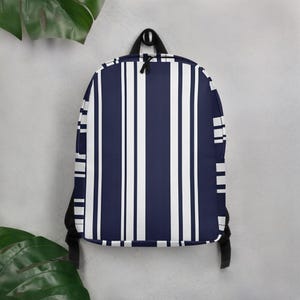 Coastal Backpack Navy and White Stripes, Nautical Minimalist Bag, Coastal Style Daypack, Beach Tote Backpack, Lightweight Travel Bag