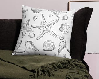 Pillow Seashell All Over Print Coastal Beach Decor 16x16 or 18x18, and 20x20