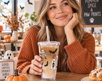 Bicchiere a forma di cane per Halloween, 473 ml, in acrilico trasparente, ideale per le bevande della stagione spettrale.