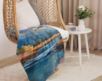 Mountain Scene Sherpa Throw Blanket, Nature Inspired Fleece