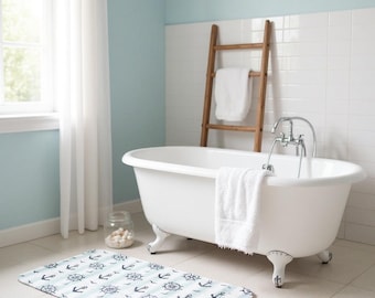 Badematte mit Ankermotiv | Badezimmerdeko im Küstenstil, mintgrün