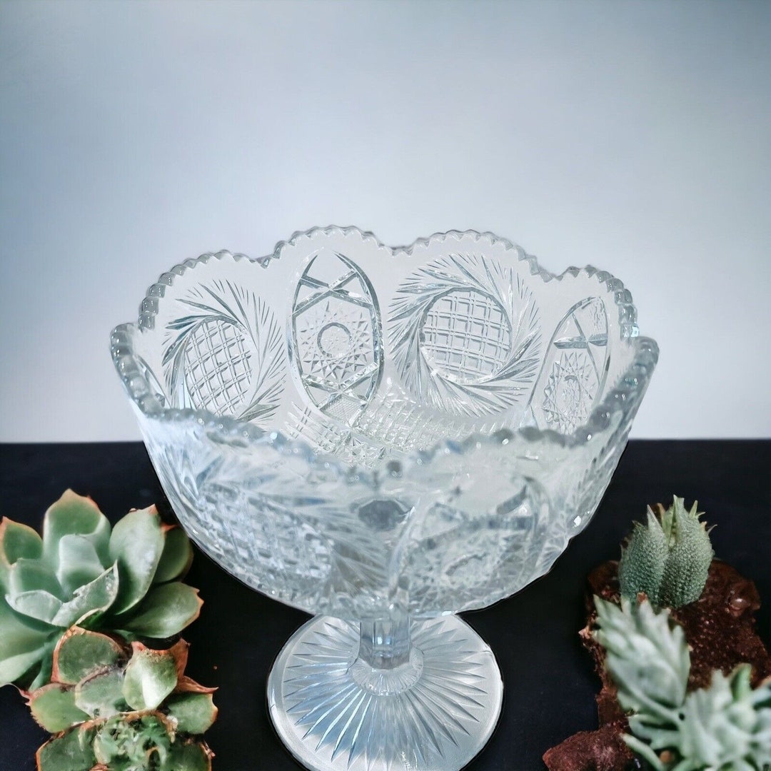 Vintage Pressed Glass Fruit Nut Pedestal Bowl Scallop Edges Etsy