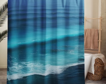 Douchegordijn oceaangolf – Blauwe badkamerdecoratie kust