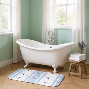 Nautical Anchor Bath Mat: Light Ocean Blue Coastal Bathroom Decor