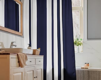 Nautical Blue Striped Shower Curtain, Coastal Bathroom Decor