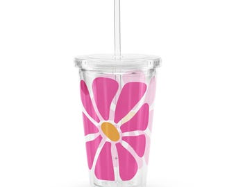 Pink Abstract Acrylic Tumbler 16 oz. Cold Cup with Screw-on Lid & Straw