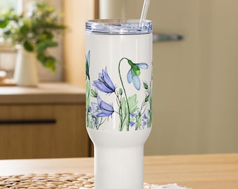 Bluebell Wildflower Travel Mug, 25oz 40oz Insulated Tumbler