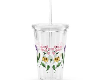 Wildflower Acrylic Tumbler 16 oz, Abstract Floral Cold Cup with Lid and Straw