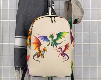 Sac à dos graphique Dragon - Sac de voyage fantaisie beige résistant à l'eau