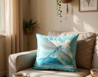 Federa per cuscino a forma di libellula, decorazione naturale blu Blizzard, bifacciale