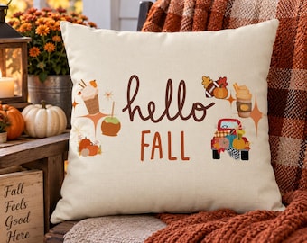 Fodera per cuscino con scritta "Hello Fall Autumn Decor", cuscino decorativo effetto lino, disponibile in 3 misure.