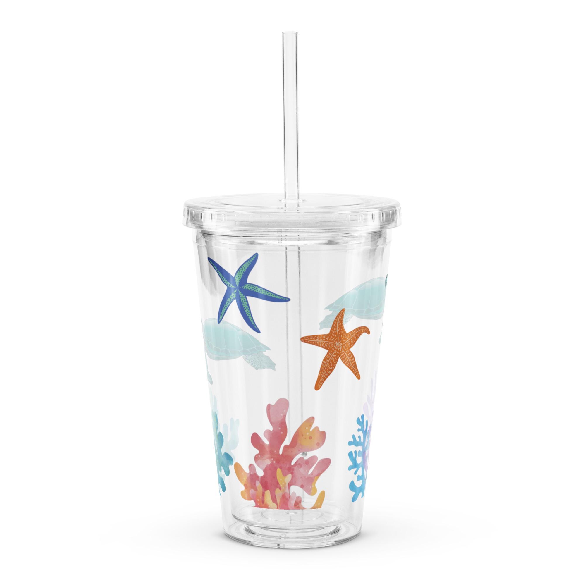 Nautical Shells Acrylic Tumbler 16 oz | Ocean Sea Print Reusable Cup with  Lid & Straw | Double Wall Summer Drinkware | Beach Gift
