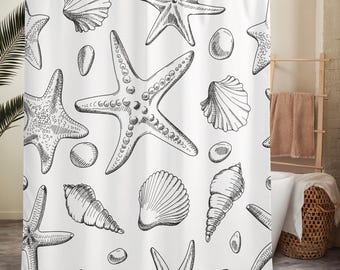 Shower Curtain Seashells Coastal Beach Bathroom Decor