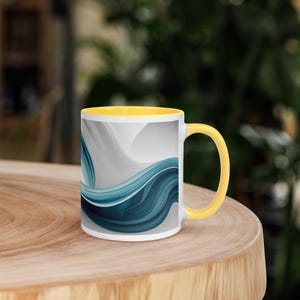 Ceramic Coffee Mug Ocean Wave Blue Design | 11oz Coastal Beach Style Cup | Nautical Sea Gift with 3 Interior Color Options