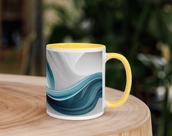 Taza de café de cerámica con diseño de olas del océano / Taza náutica costera (325 ml)
