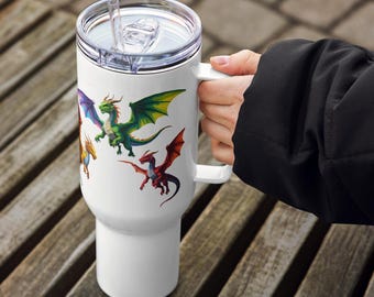 Tazza da viaggio con stampa a tre draghi – Bicchiere fantasy in acciaio inossidabile