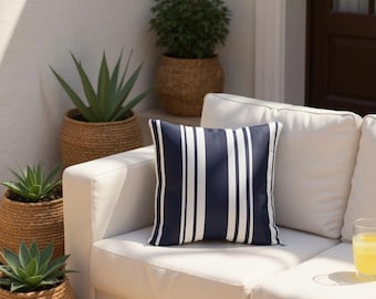 Nautical Navy Blue Striped Pillow Cover, Coastal Decor