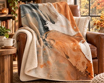 Coperta Sherpa astratta color terracotta grigio, coperta moderna neutra