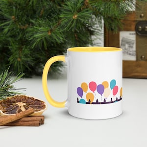 Colorful Balloons Mug 11oz | Color Inside Ceramic Tea Mug | Cheerful Morning Mug and Gift for Her | Fun Coffee Mug | Balloon Lover Gift