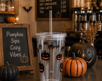 Spooky Pumpkin Halloween Acrylic Tumbler 16 oz