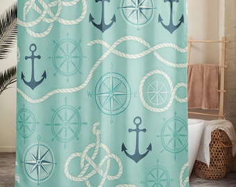 Nautical Shower Curtain: Green Ocean Design, Coastal Decor (71 x 74)