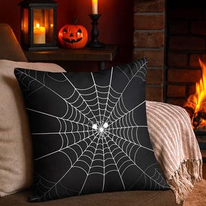 Halloween Spider Web Pillow 18x18 22x22 Throw Cushion Spooky Gothic Home Decor Scary Creepy Web Design Double Sided Seasonal Accent