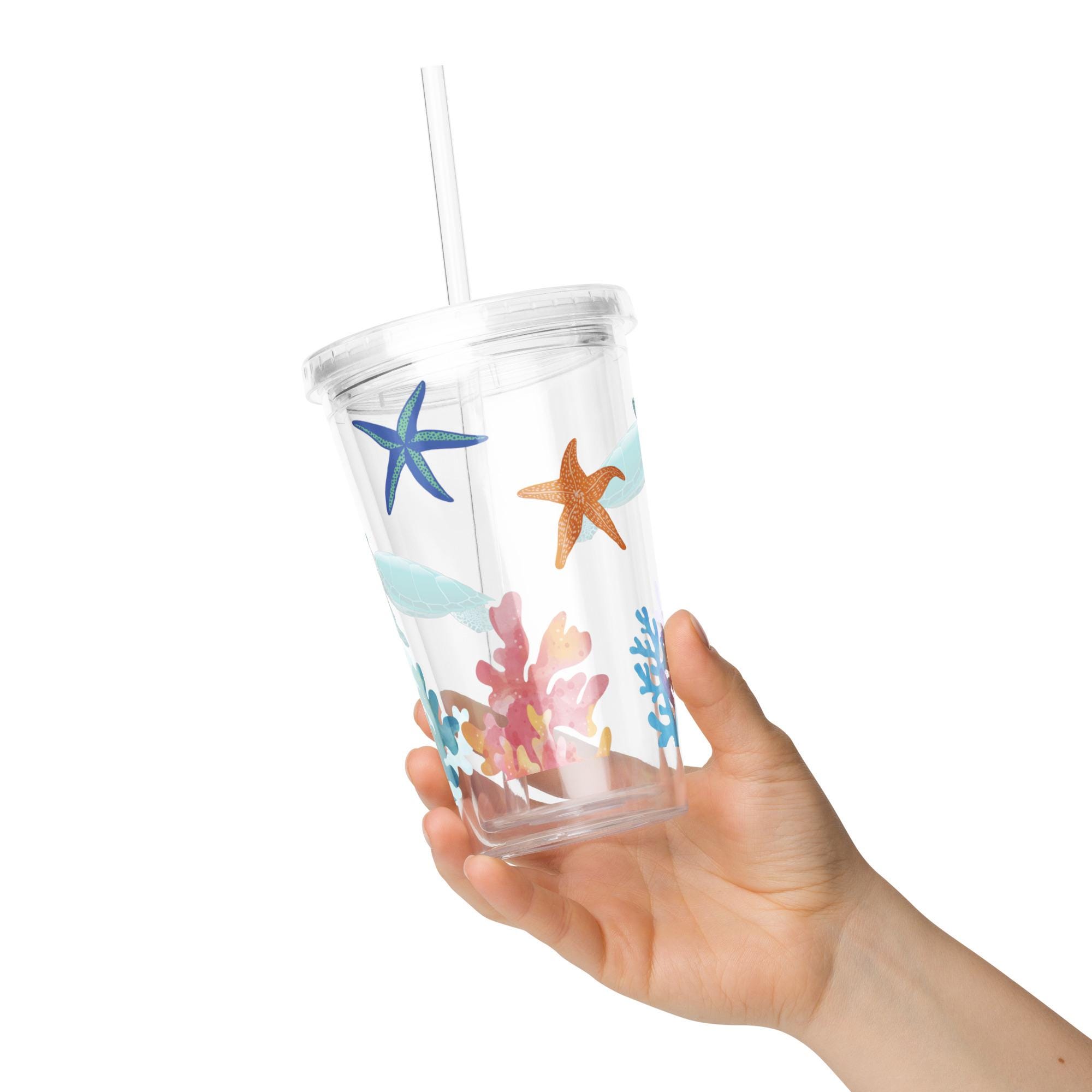 Nautical Shells Acrylic Tumbler 16 oz | Ocean Sea Print Reusable Cup with  Lid & Straw | Double Wall Summer Drinkware | Beach Gift